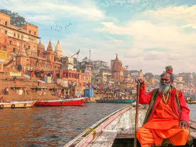 Sadhu on the boat in Varanasi