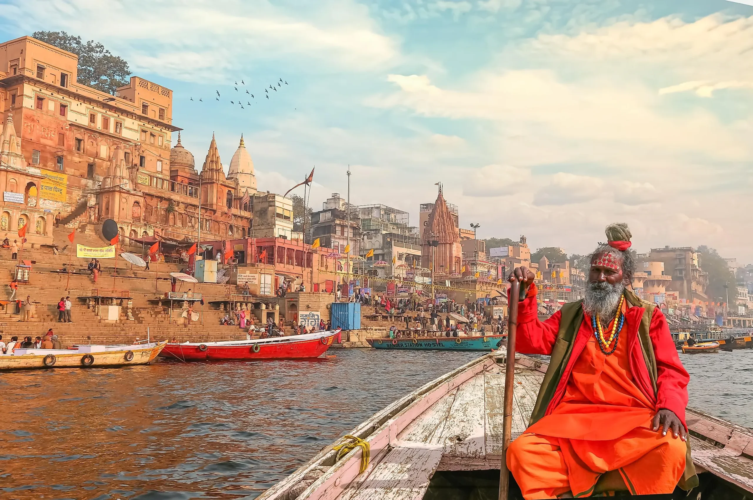 Sadhu on the boat in Varanasi